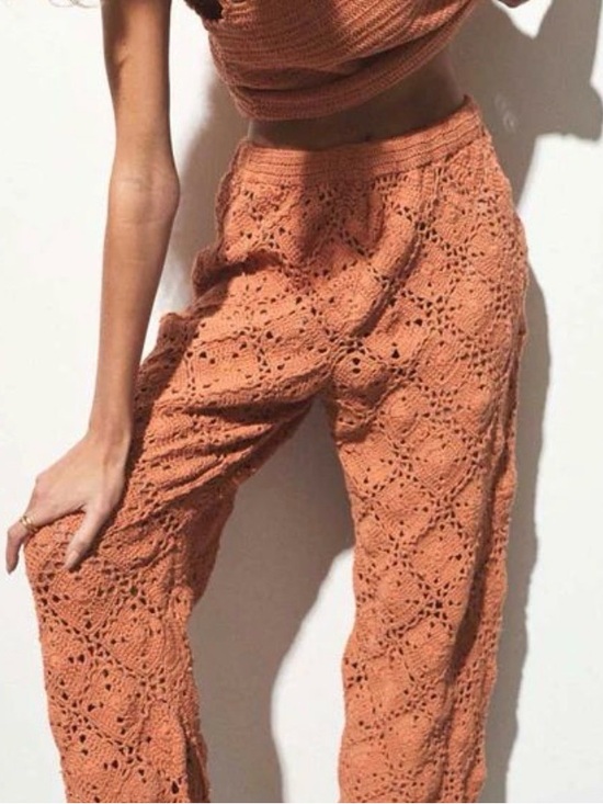 Cupshe Pants - CUPSHE Crochet High-Waist Wide-Leg Pants - Rust Sz XL
